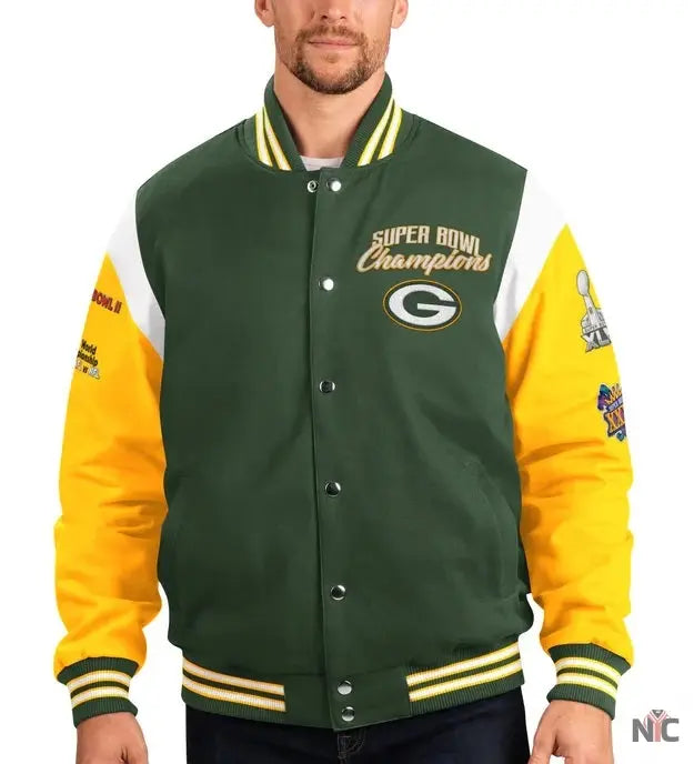 Green Bay Packers 4 Time Super Bowl Varsity Jacket NYC Jackets
