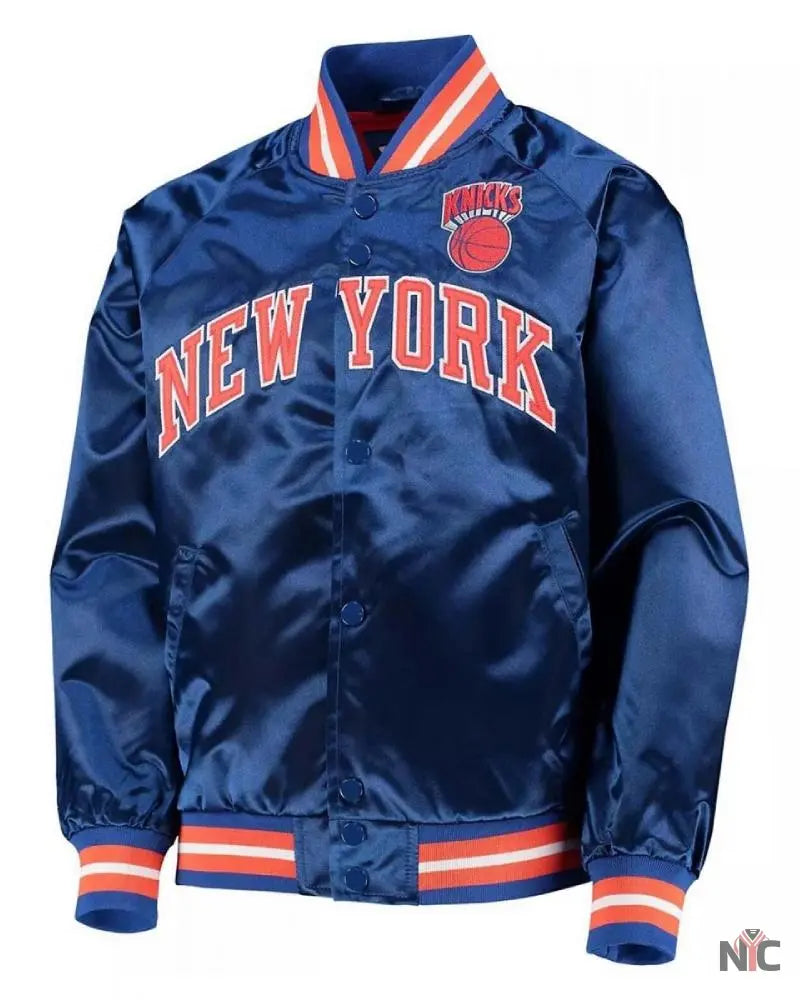 Hardwood Classics NY Knicks Blue Satin Jacket NYC Jackets