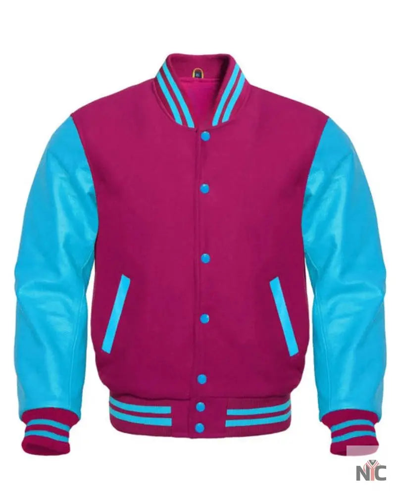 Hot Pink And Sky Blue Varsity Jacket NYC Jackets
