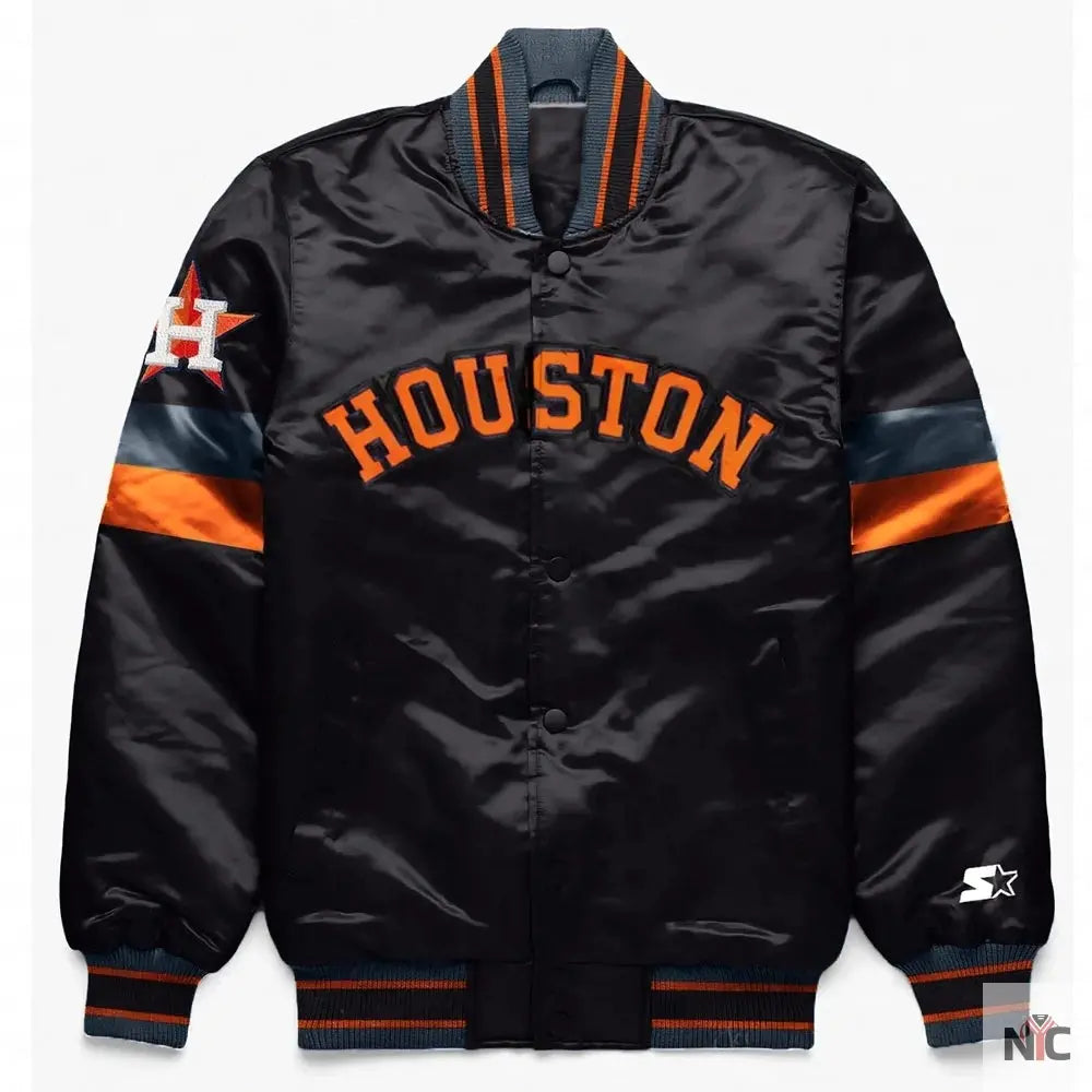 Houston Astros Home Game Black Varsity Satin Jacket NYC Jackets