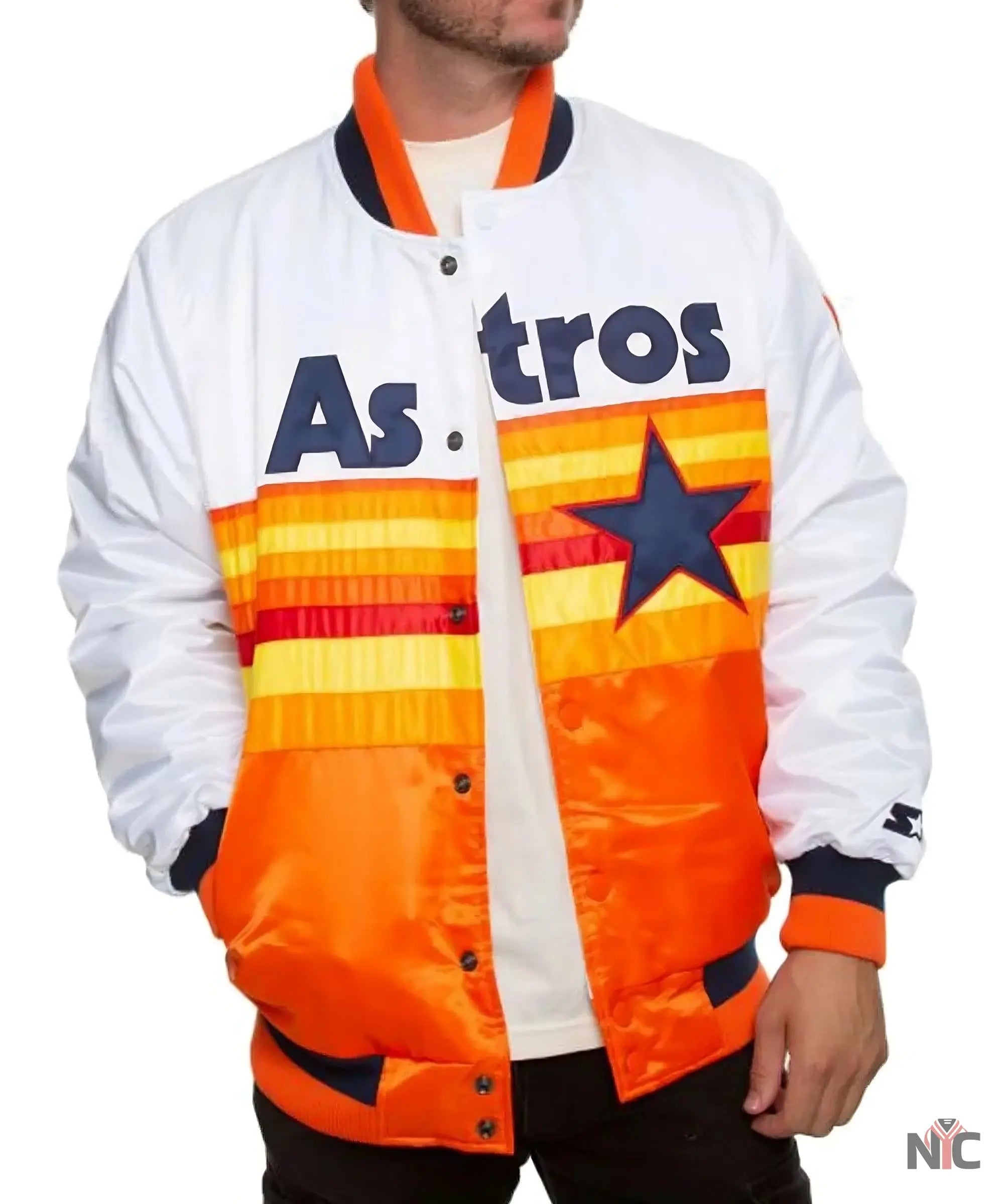 Houston Astros White And Orange Satin Jacket NYC Jackets