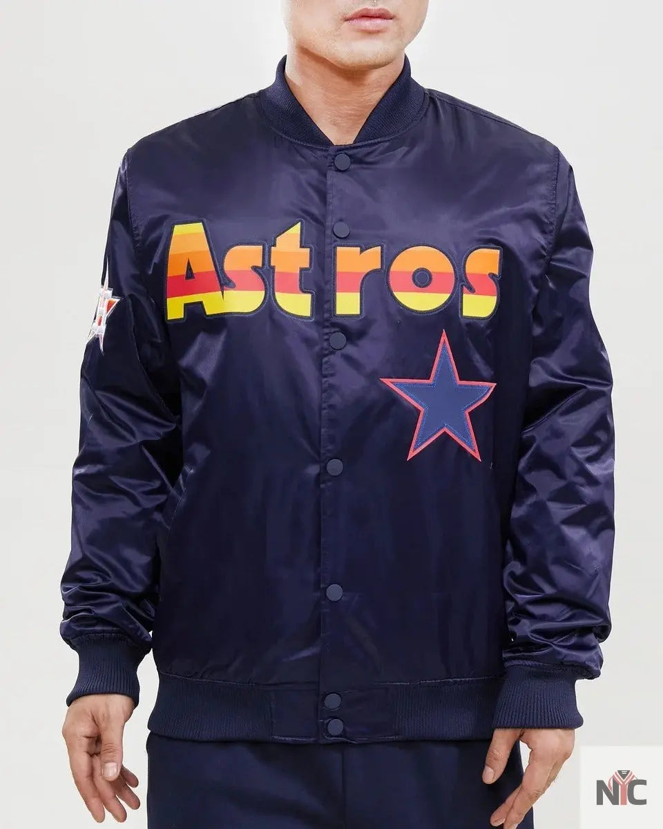 Houston Astros Wordmark Satin Varsity Jacket NYC Jackets
