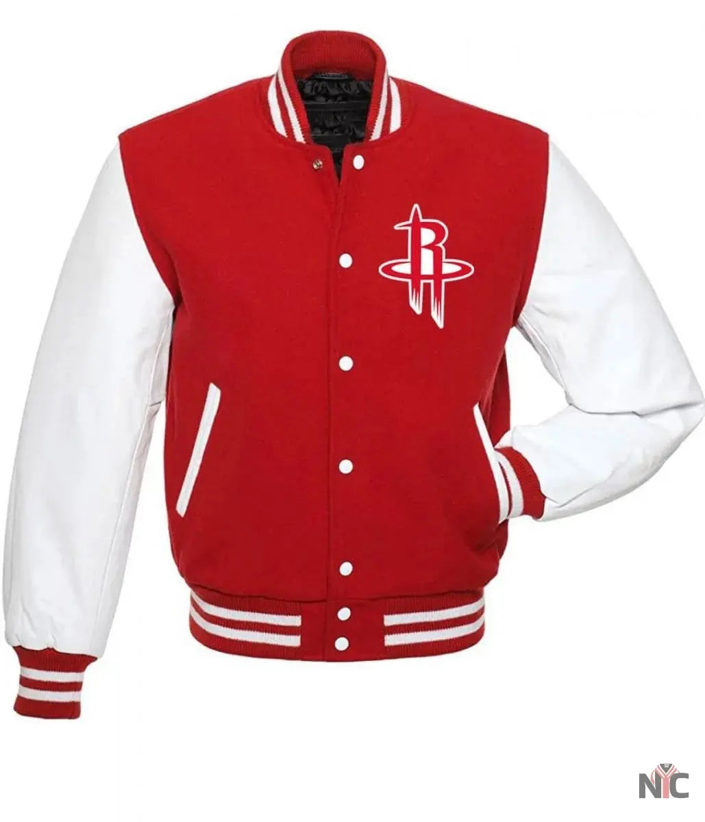 Houston Rockets NBA Letterman Red and White Jacket NYC Jackets