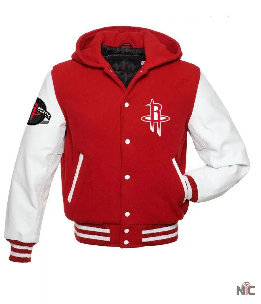 Houston Rockets NBA Varsity Red and White Hooded Jackets NYC Jackets