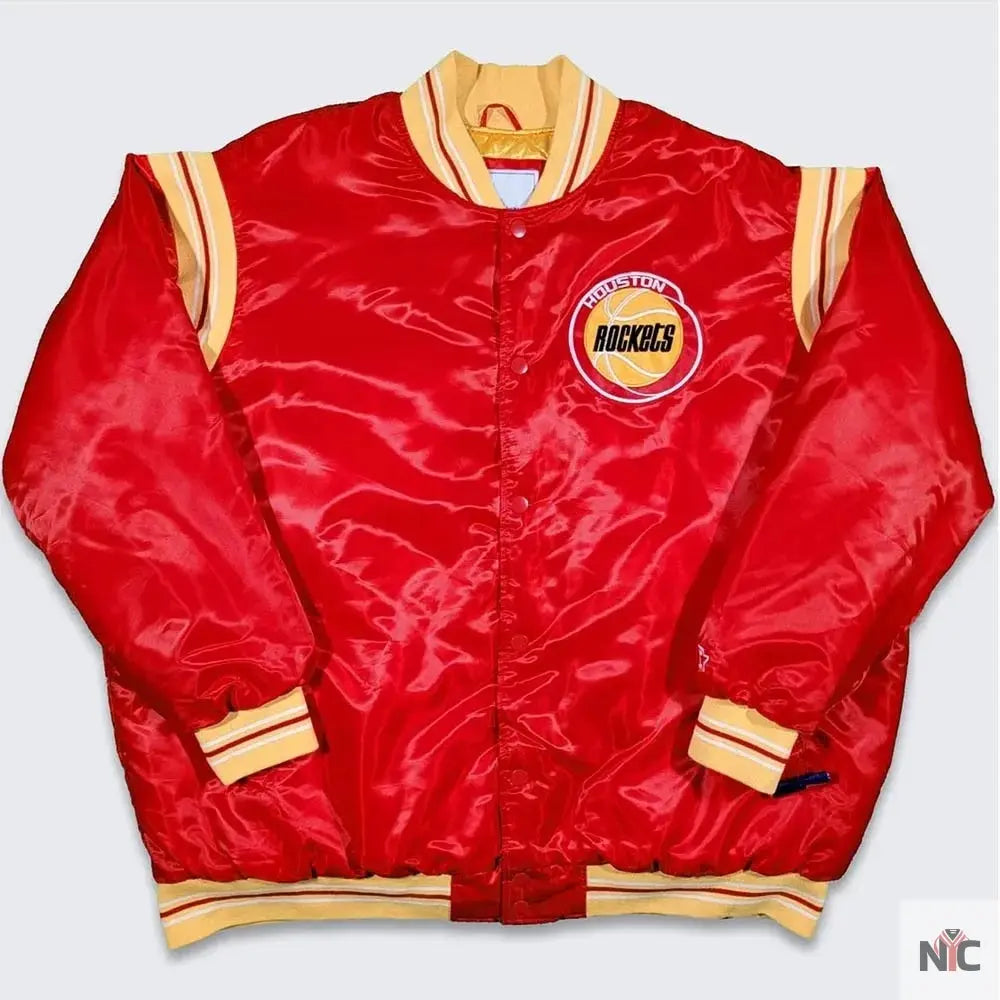 Houston Rockets Teddy Red Varsity Satin Jacket NYC Jackets