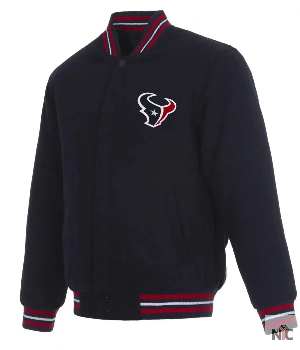 Houston Texans Navy Blue Bomber Wool Jacket NYC Jackets