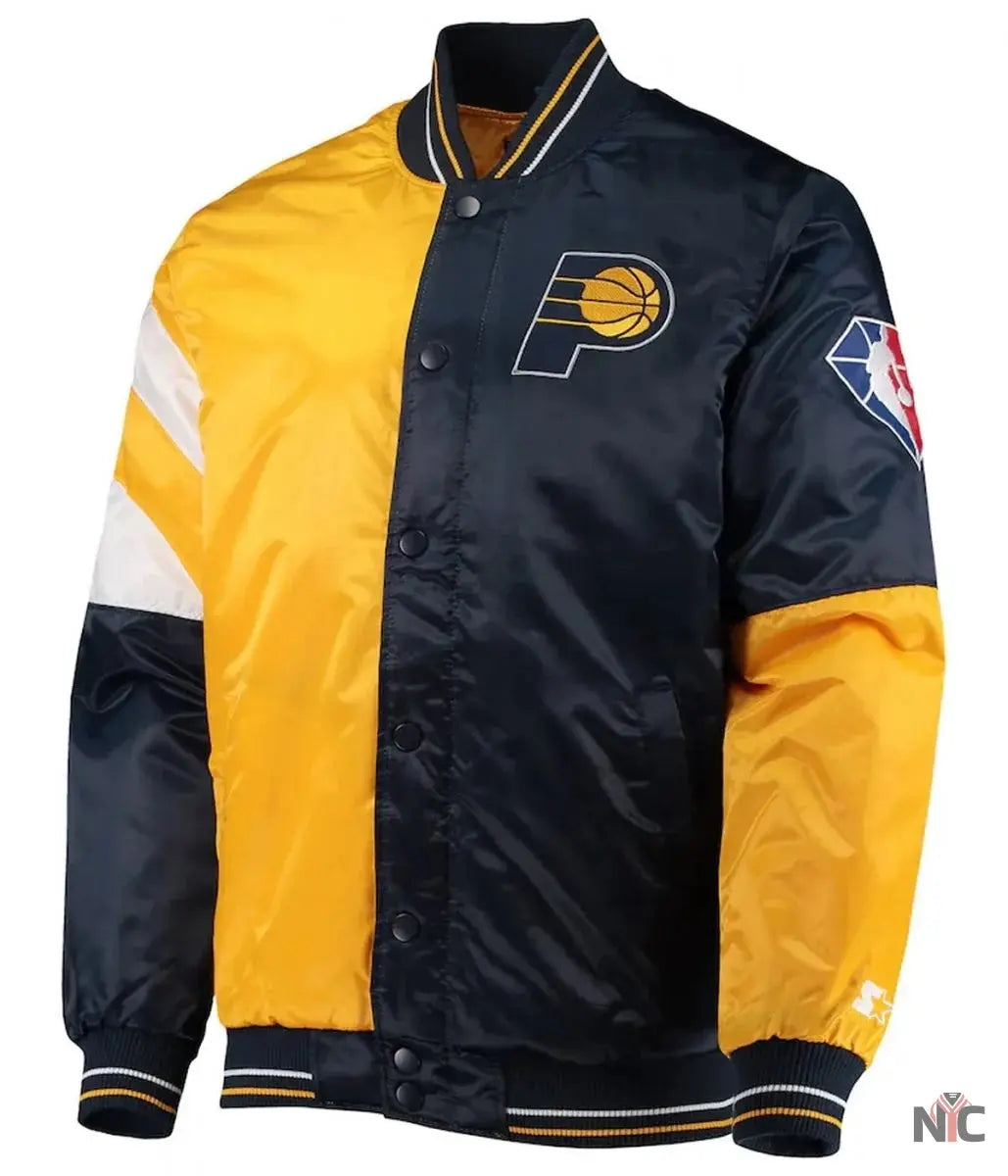 Indiana Pacers Leader Color Block Satin Varsity Jacket NYC Jackets