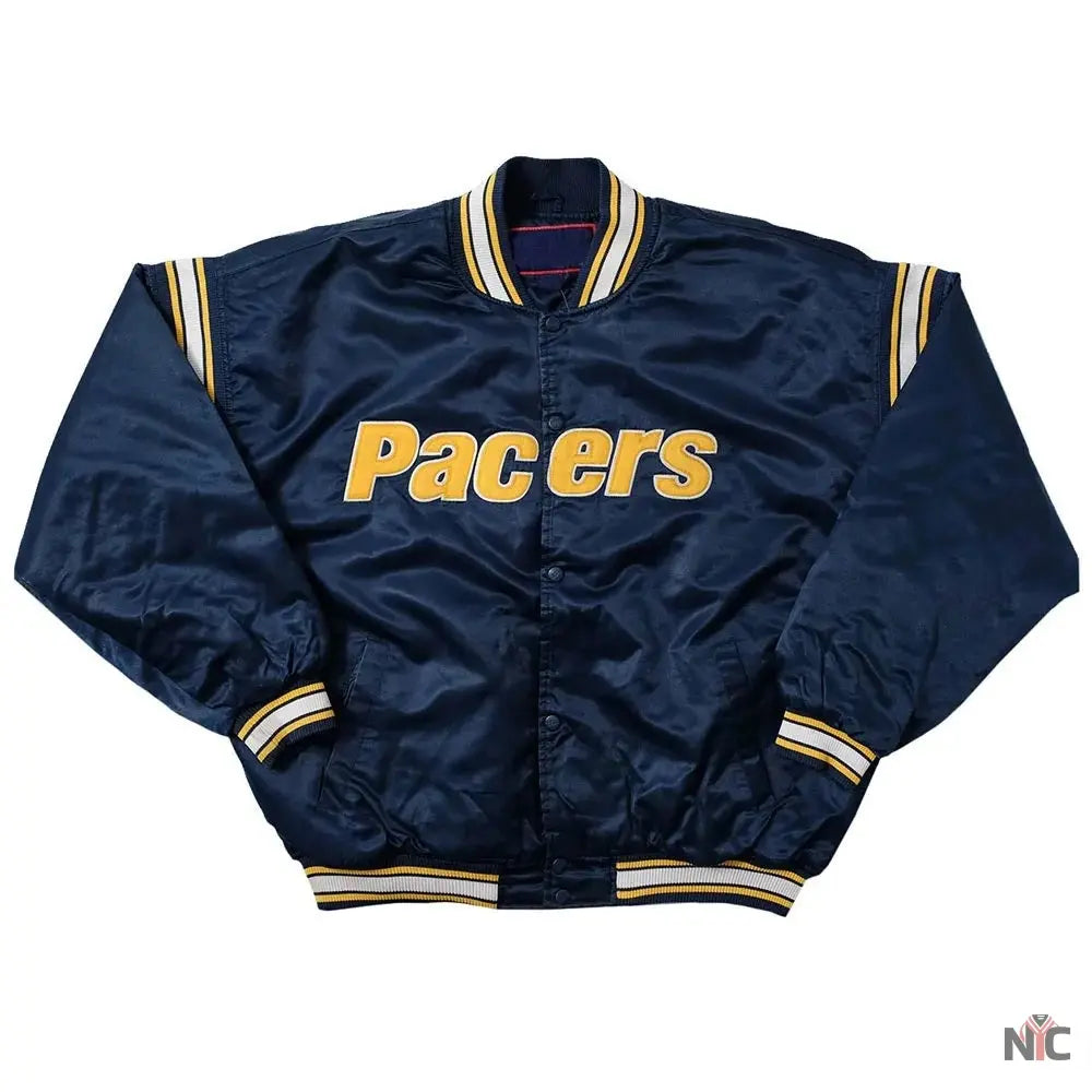 Indiana Pacers Navy Varsity Satin Jacket NYC Jackets