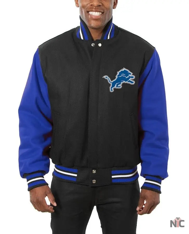 JH Design Detroit Lions Wool Varsity Jacket NYC Jackets