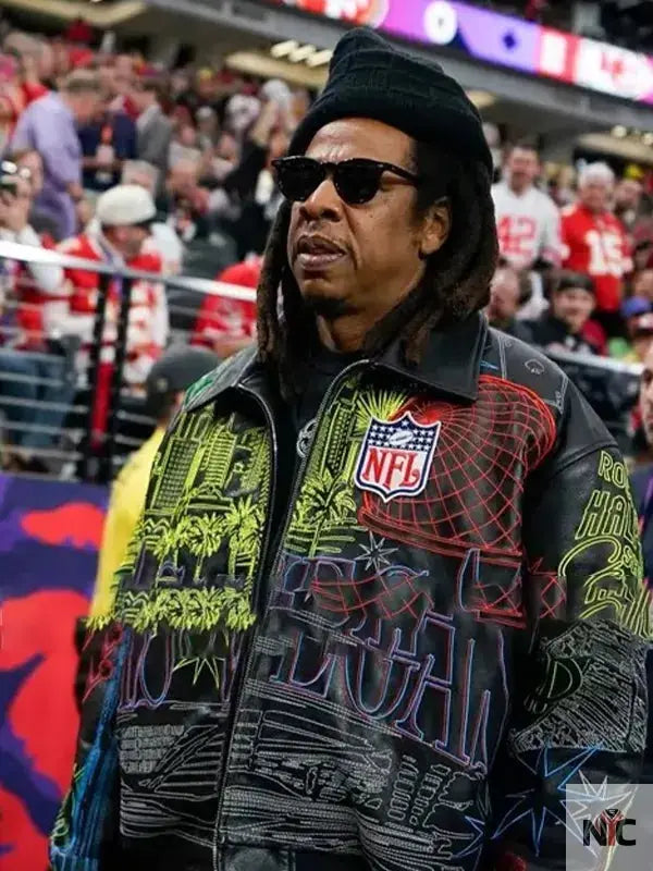 Jay-z Super Bowl 2024 Las Vegas Print Leather Jacket NYC Jackets