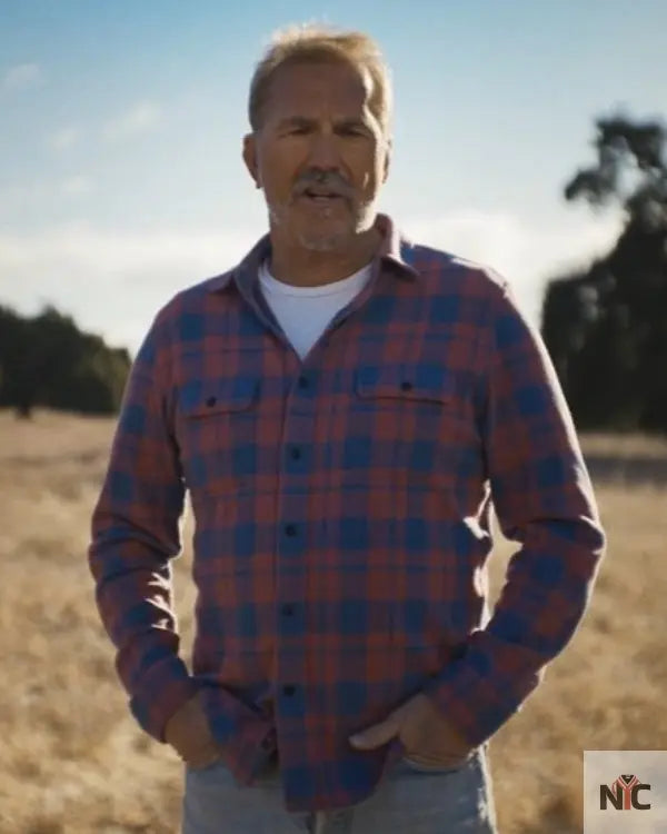 Kevin Costner’s the West Rose Blue Plaid Shirt NYC Jackets