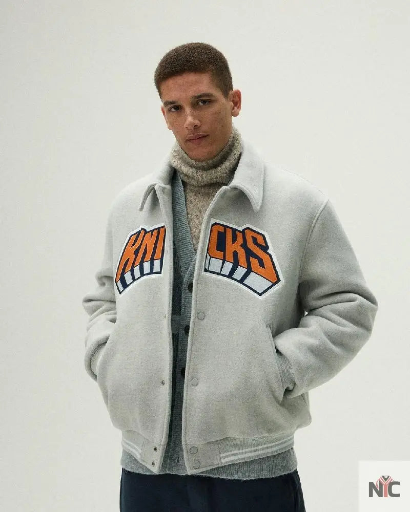 Kith For The New York Knicks Empire Grey Wool Coaches Jacket NYC Jackets