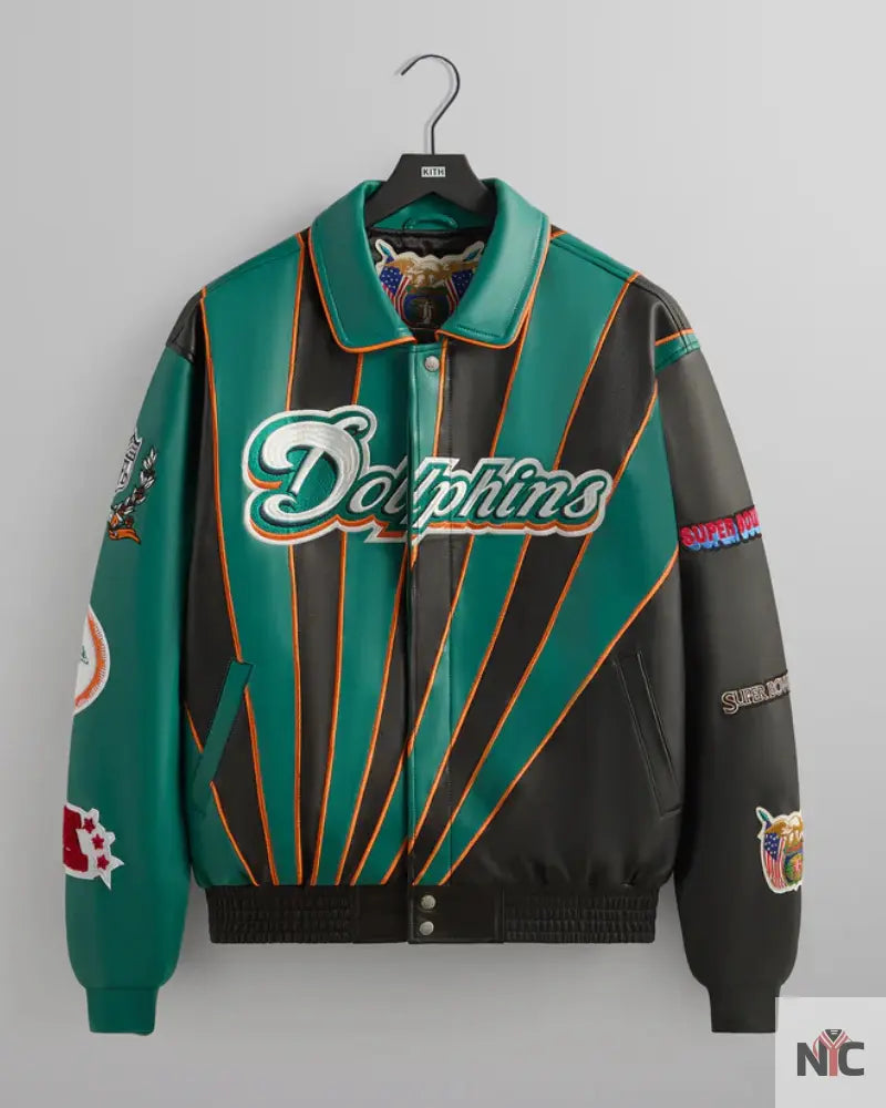 Kith & Jeff Hamilton for the NFL: Dolphins Leather Varsity Jacket NYC Jackets