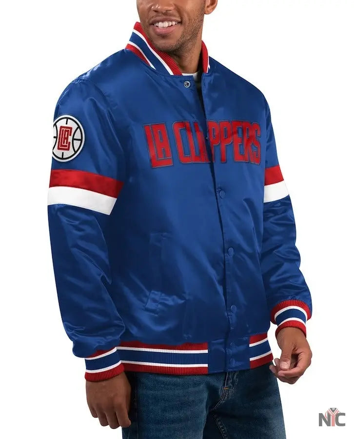 LA Clippers Starter Royal Home Game Satin Varsity Jacket NYC Jackets