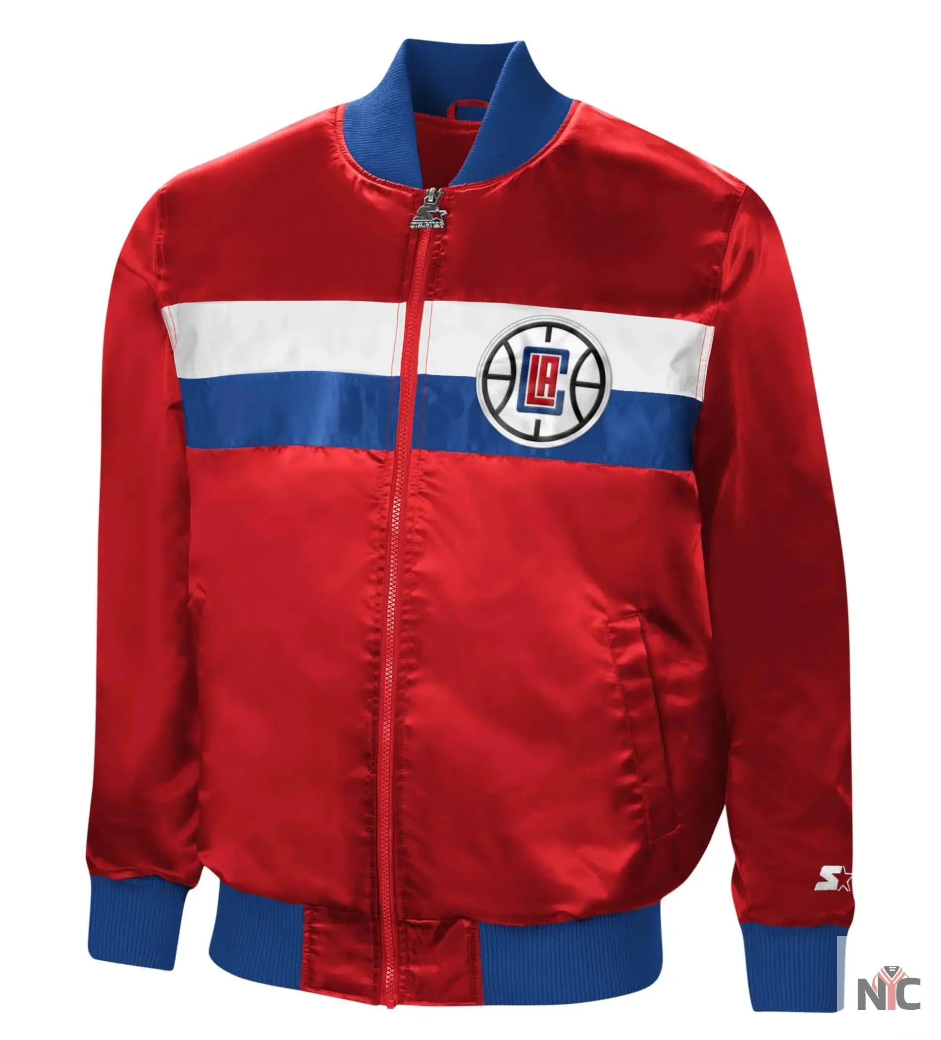 LA Clippers The Ambassador Full-Zip Red Satin Varsity Jacket NYC Jackets