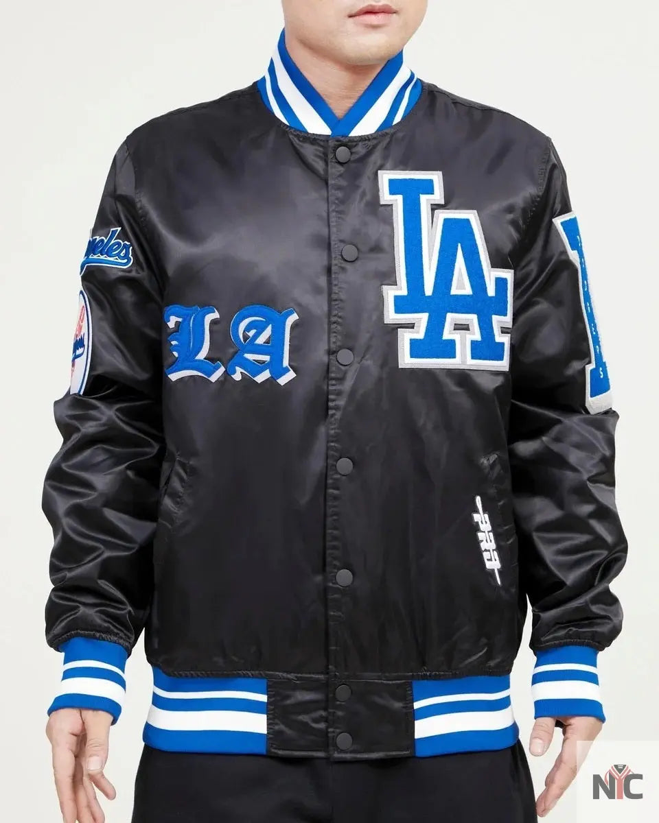 LA Dodgers Old English Satin Varsity Jacket NYC Jackets