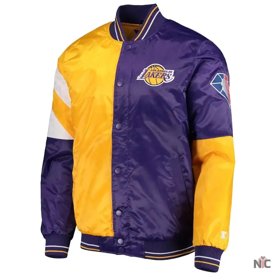 LA Lakers 75th Anniversary Leader Color Block Satin Jacket NYC Jackets