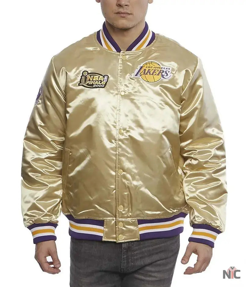 LA Lakers Championship Game Gold Satin Jacket NYC Jackets