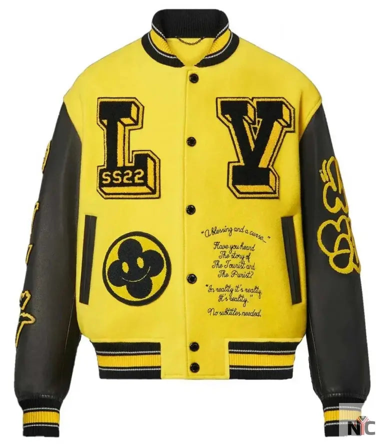 LV Letterman Yellow and Black Leather Jacket NYC Jackets