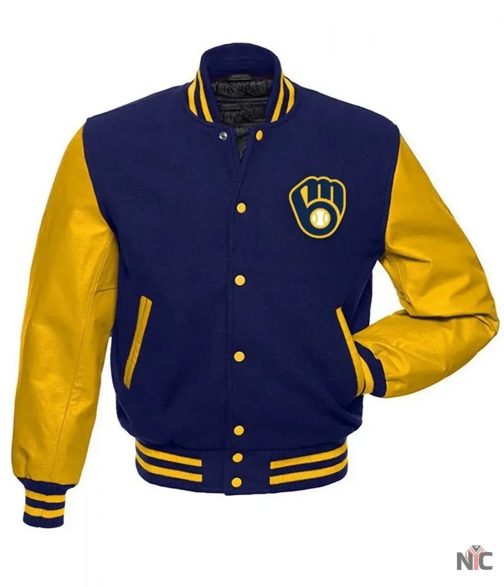 Letterman Milwaukee Brewers Yellow and Blue Jacket NYC Jackets