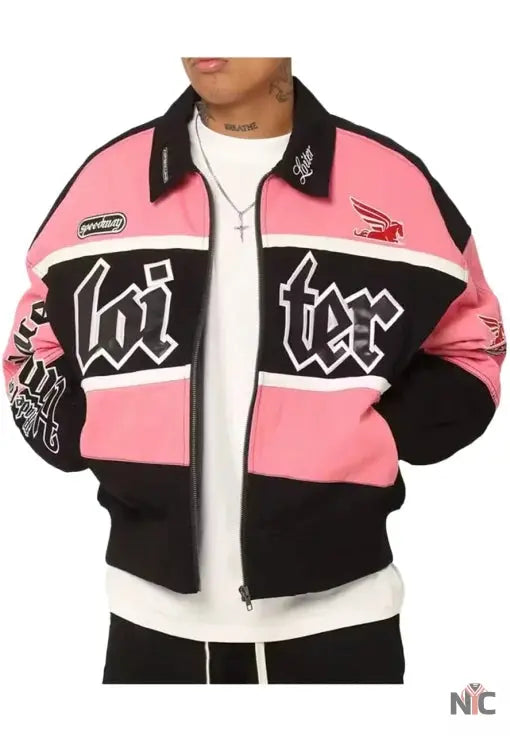 Loiter Racing Pink And Black Varsity Jacket NYC Jackets