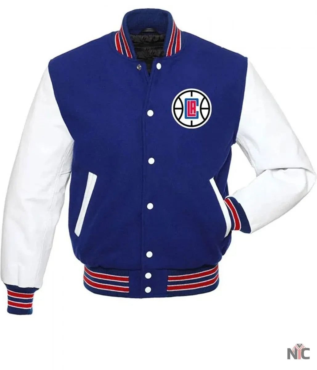 Los Angeles Clippers Basketball Blue and White Jacket NYC Jackets
