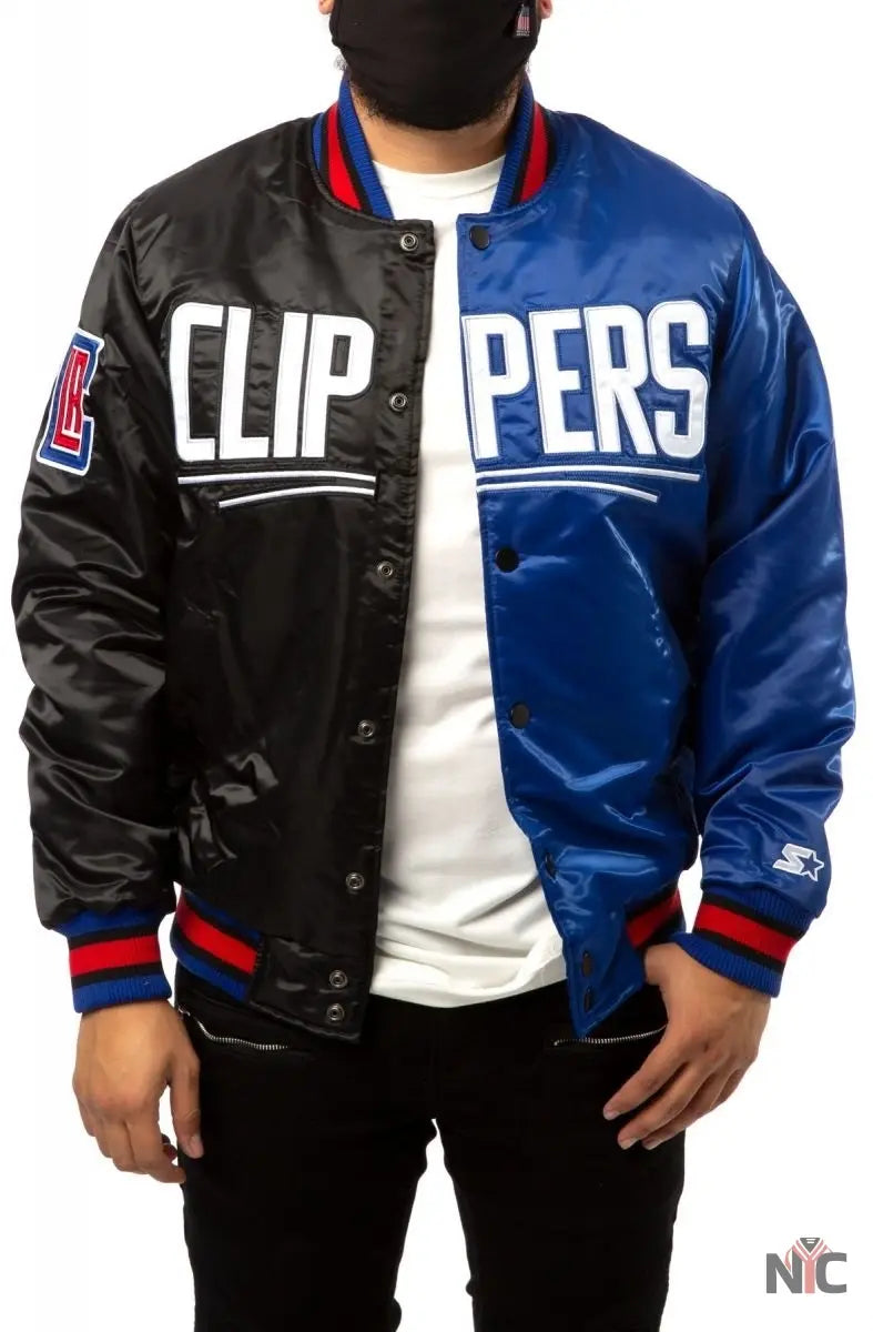 Los Angeles Clippers Black Blue Satin Bomber Jacket NYC Jackets