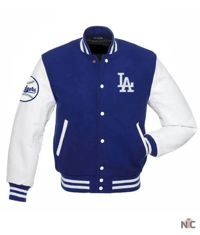 Los Angeles Dodgers Blue And White Letterman Jacket NYC Jackets