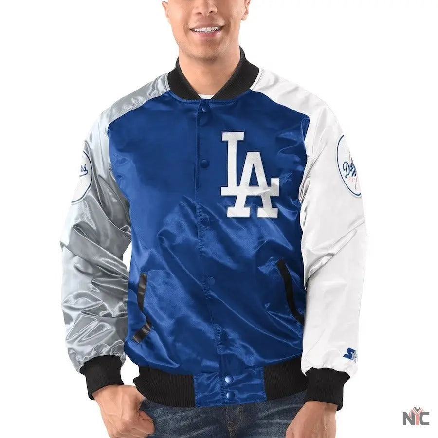 Los Angeles Dodgers Tri-color Satin Varsity Jacket NYC Jackets