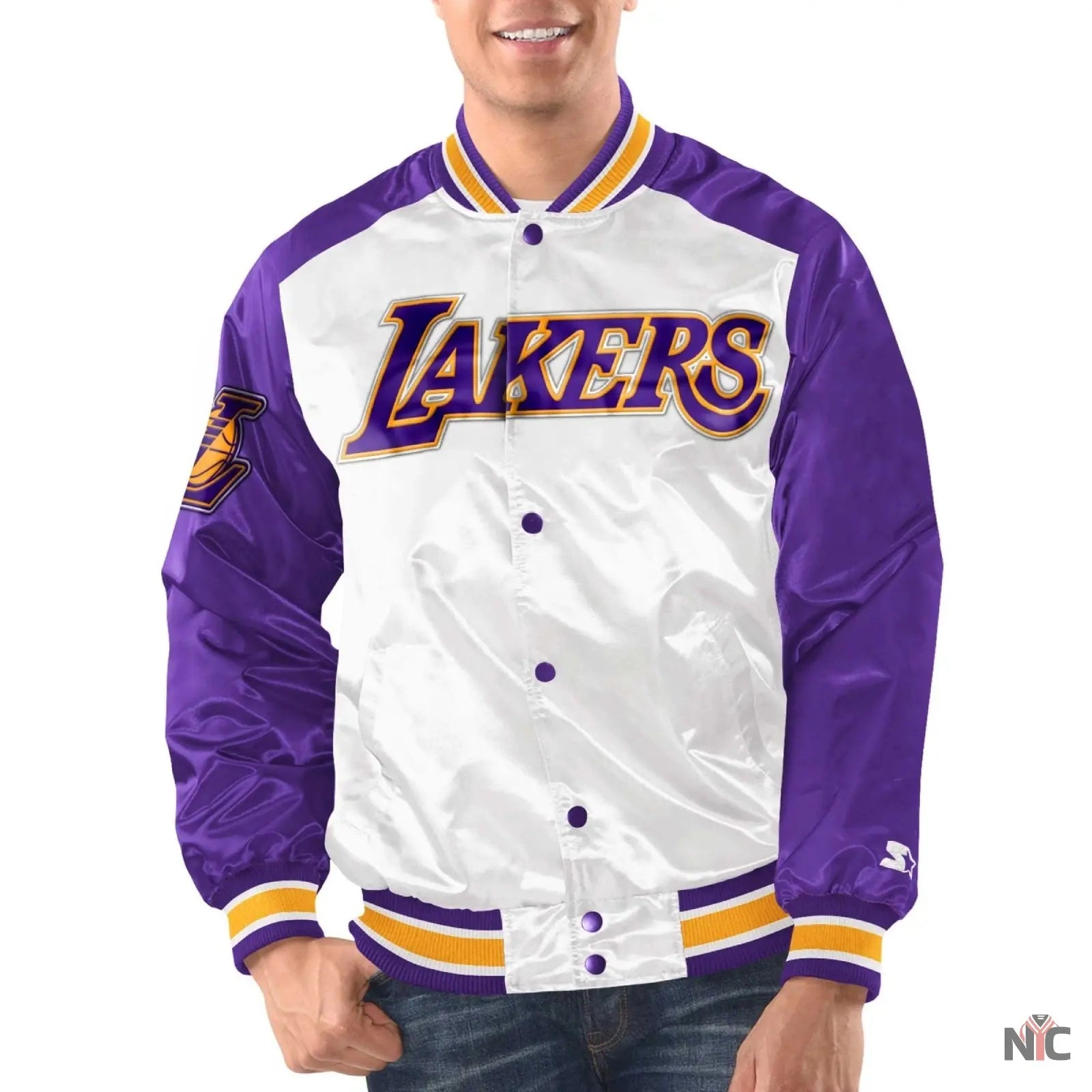 Los Angeles Lakers Renegade White & Purple Satin Jacket NYC Jackets