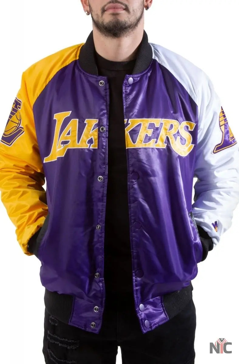 Los Angeles Lakers Tri-Color Varsity Satin Jacket NYC Jackets