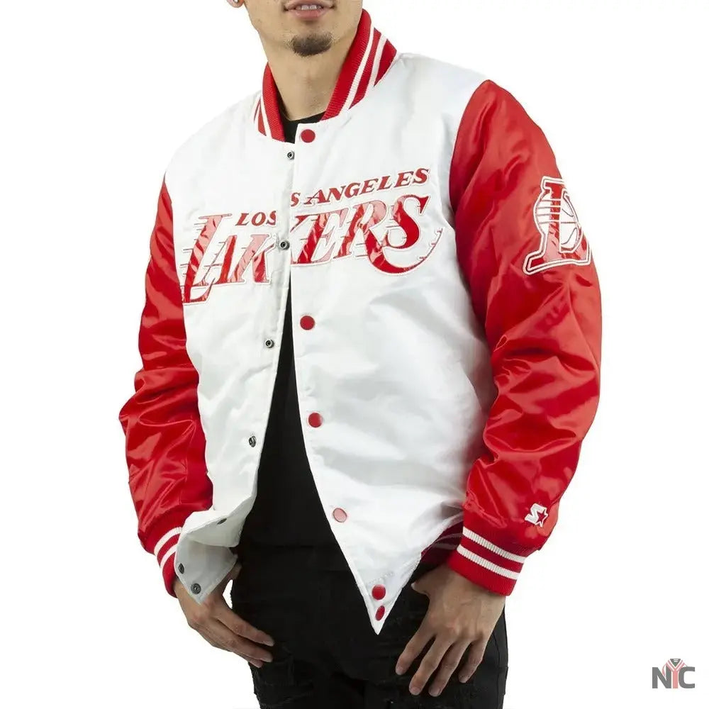 Los Angeles Lakers White And Red Satin Jacket NYC Jackets