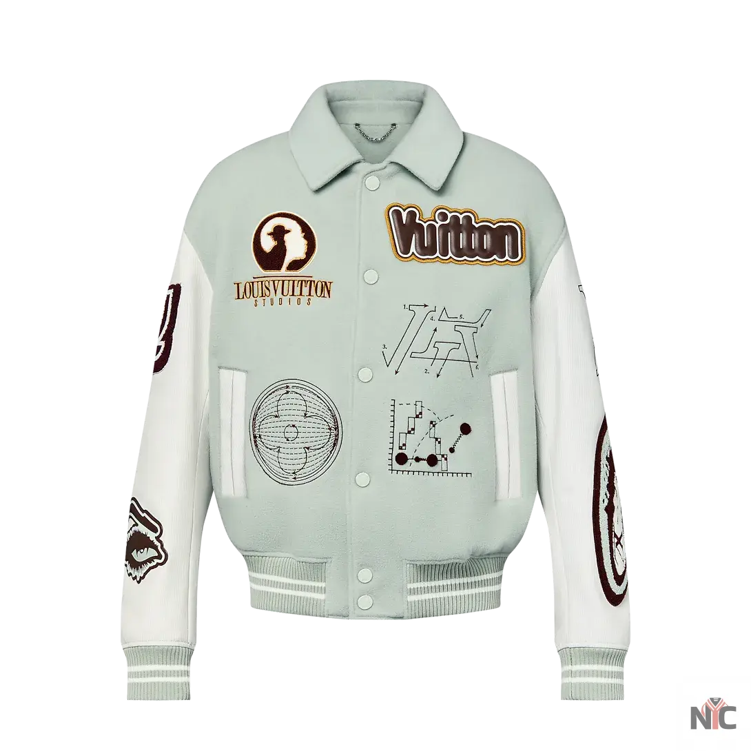 Louis Vuitton Aqua & White Varsity Jacket NYC Jackets