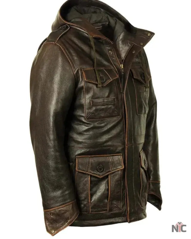 M-65 Cap Brown Field Leather Military Jacket NYC Jackets
