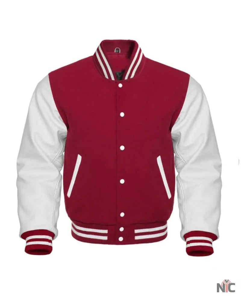 Maroon And White Varsity Letterman Jacket NYC Jackets