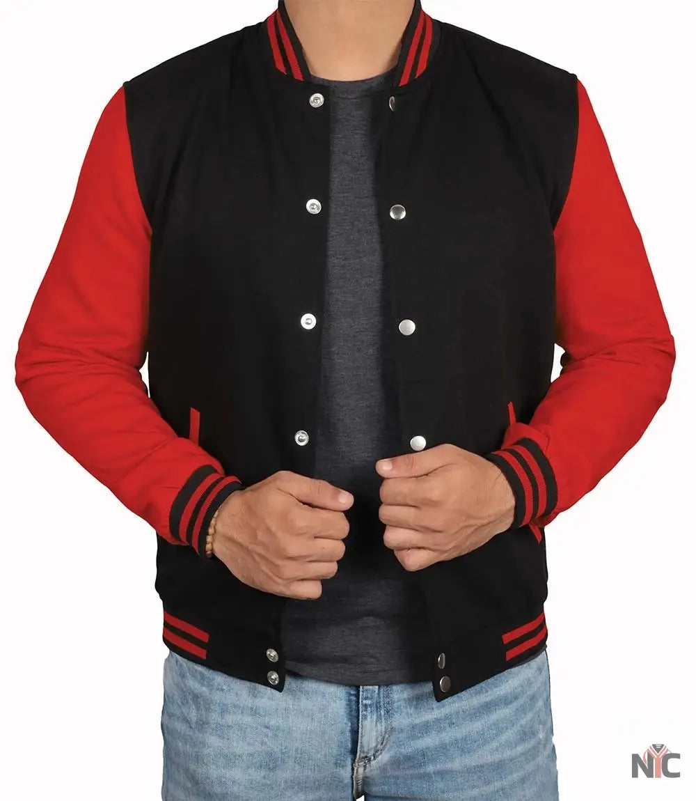 Men Baseball Red and Black Varsity Jacket NYC Jackets