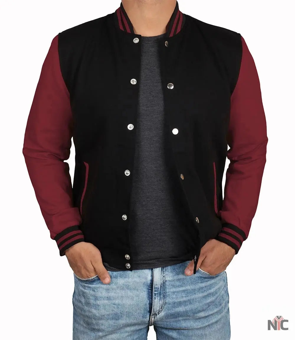 Men's Black & Maroon Varsity Jacket - Bomber Letterman Style NYC Jackets