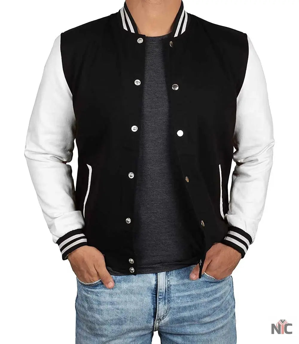 Men's Black and White Varsity Jacket - College Baseball Style NYC Jackets