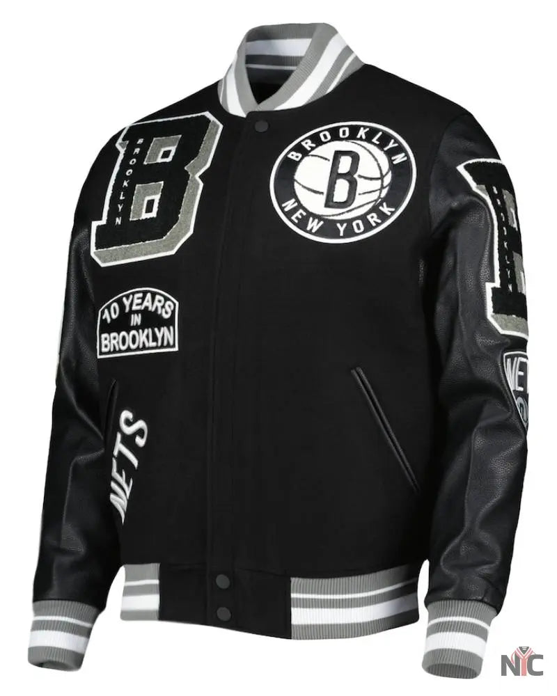Men’s Brooklyn Nets Pro Standard Black 10 Years in Brooklyn Mash Up Capsule Varsity Full-Zip Jacket NYC Jackets