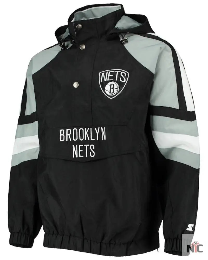 Men’s Brooklyn Nets Starter Black/Gray The Pro II Half-Zip Jacket NYC Jackets