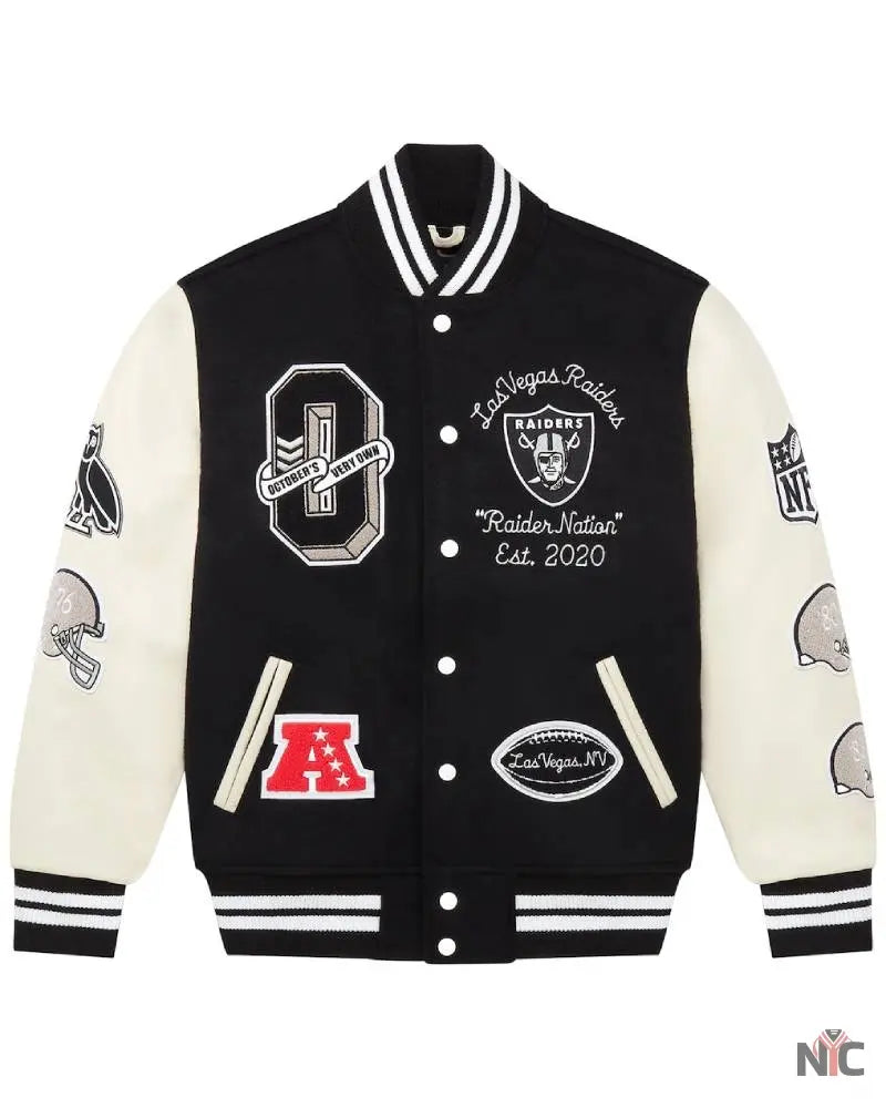 Men’s Las Vegas Raiders OVO Black Full-Snap Varsity Jacket NYC Jackets