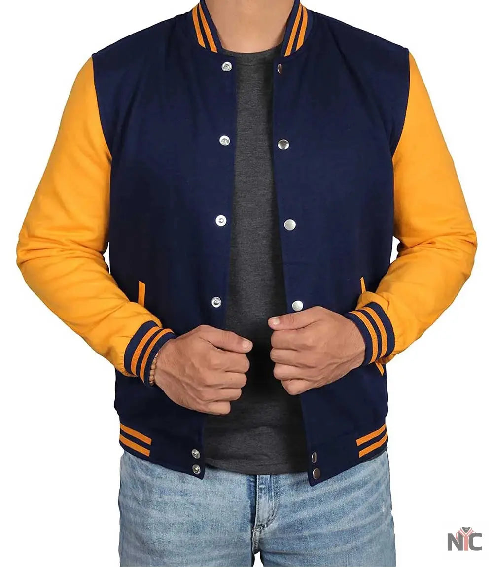 Men's Navy Blue and Yellow Varsity Jacket | Baseball Letterman NYC Jackets