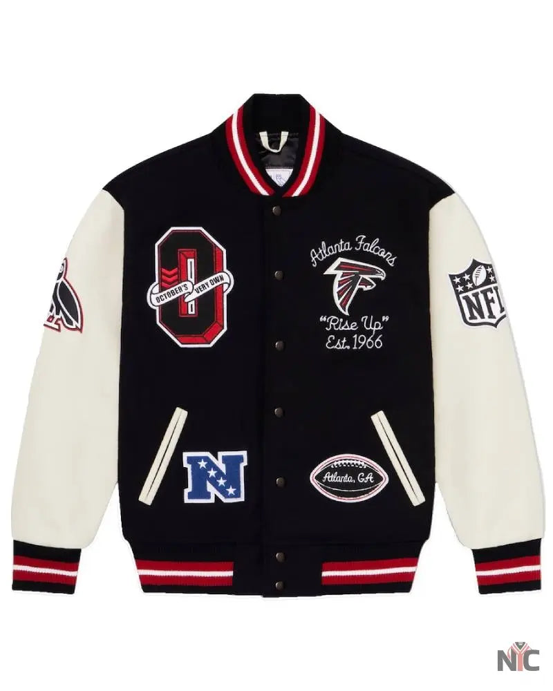 Men’s OVO x NFL Black Atlanta Falcons Full-Snap Varsity Jacket NYC Jackets