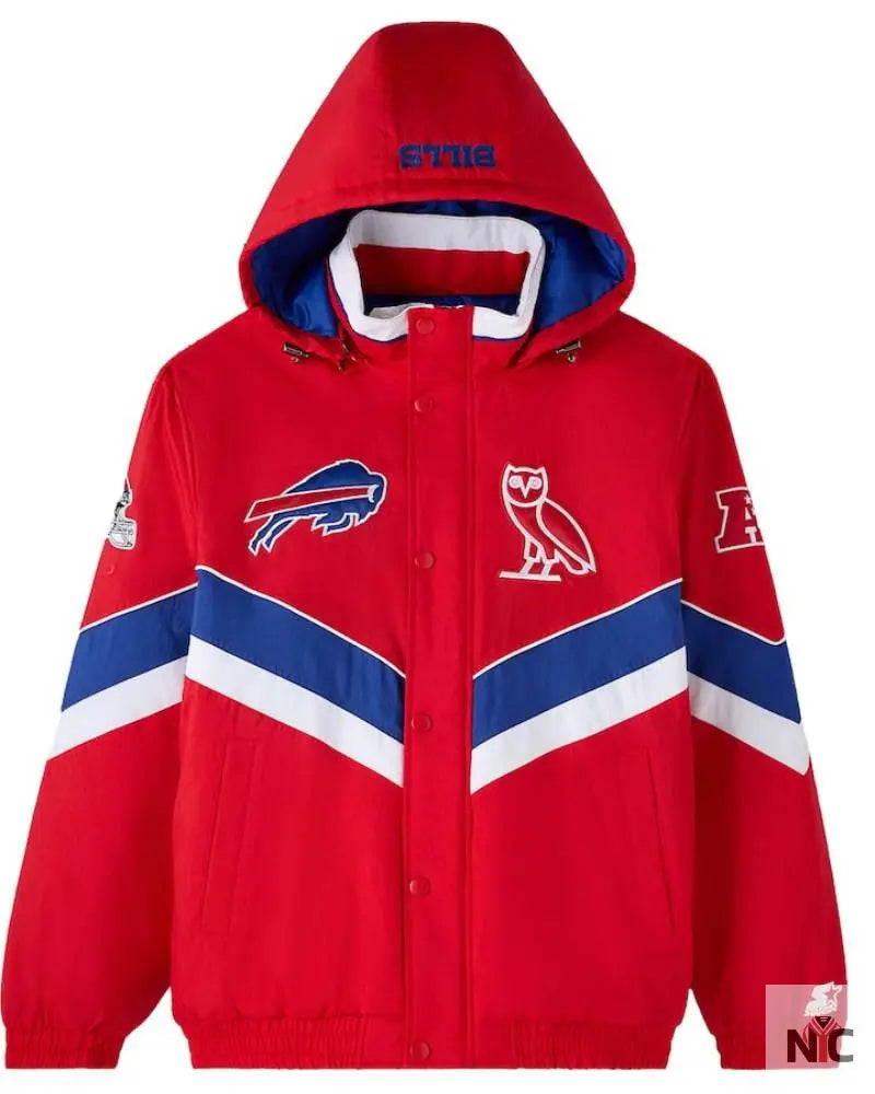 Men’s OVO x Starter Red Buffalo Bills Sideline Full-Snap Puffer Jacket NYC Jackets