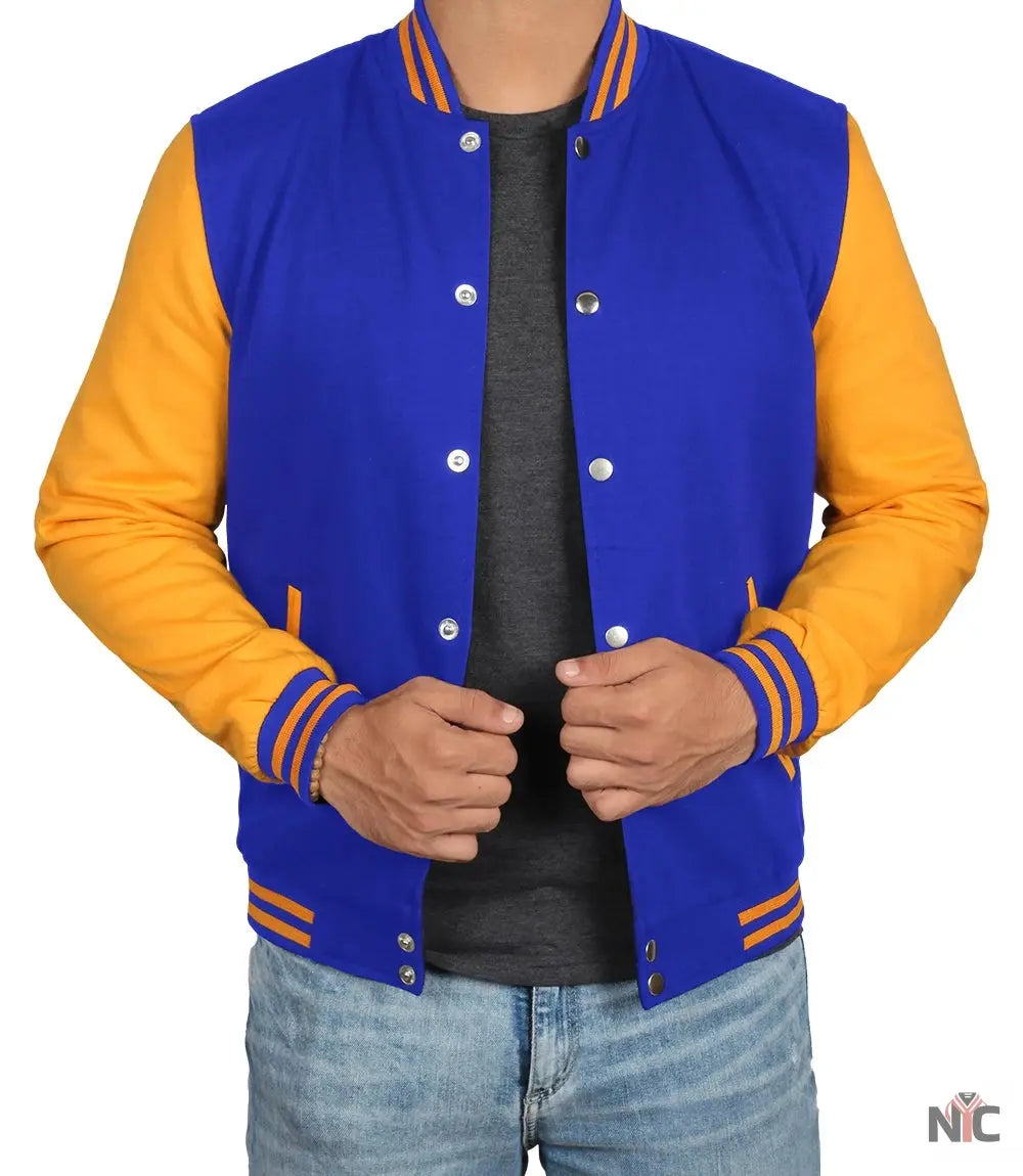 Men's Plain Blue and Yellow Varsity Letterman Jacket NYC Jackets