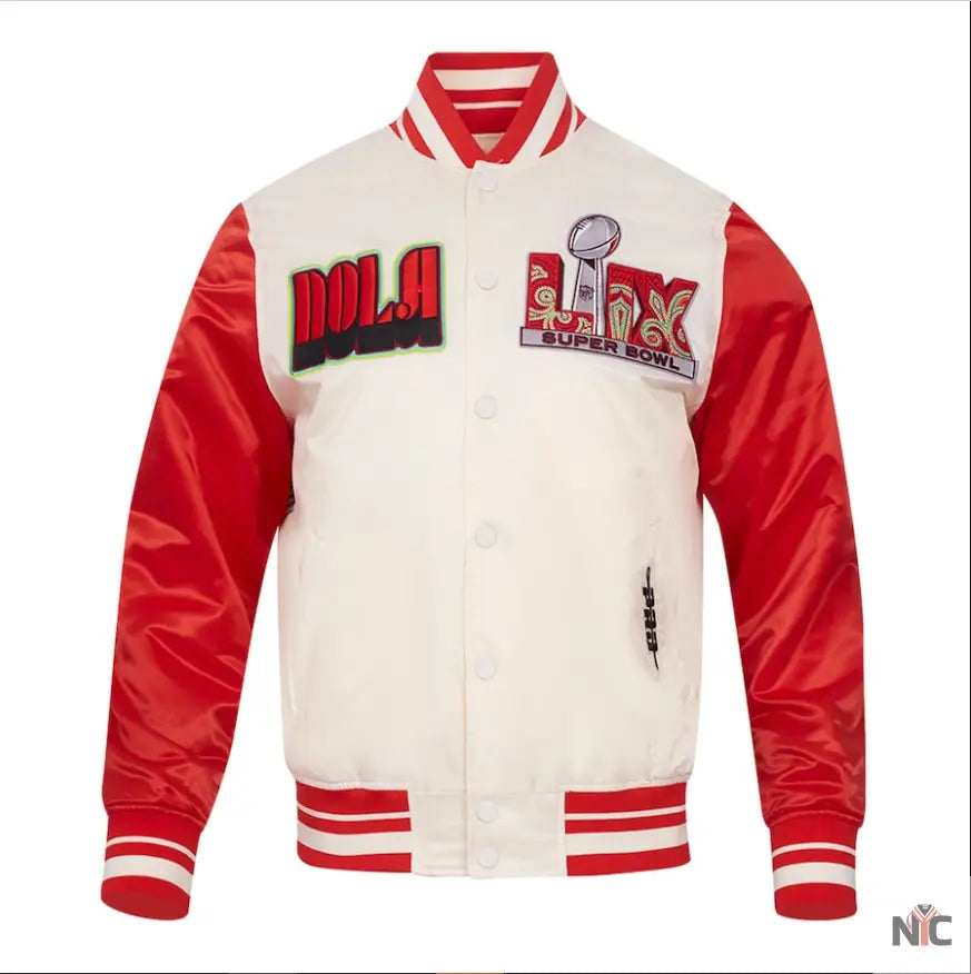 Men’s Pro Standard Cream Super Bowl LIX Sublimated Satin Full-Snap Jacket NYC Jackets