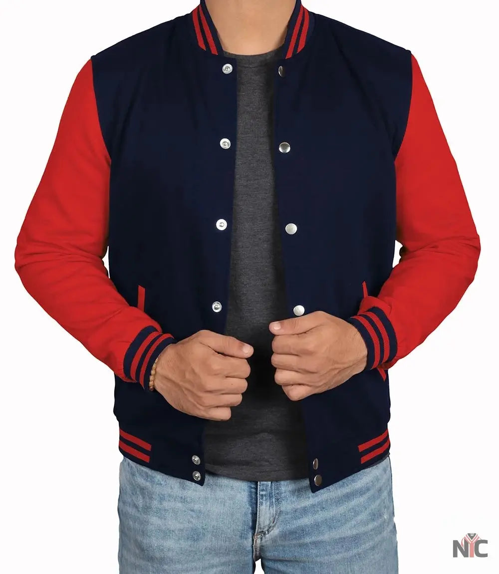 Men's Red and Navy Blue Varsity Jacket - Baseball Bomber Style NYC Jackets