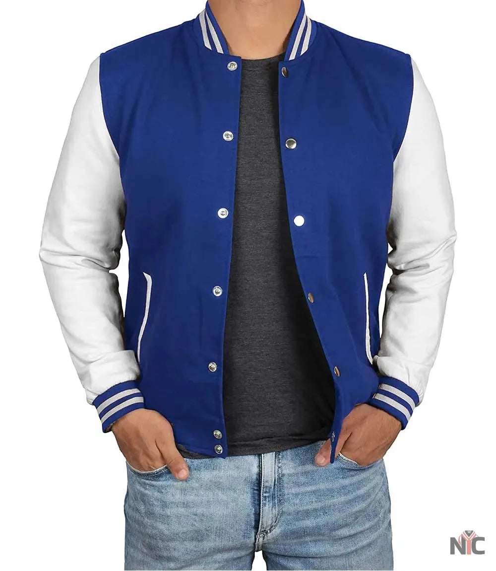 Men's Royal Blue & White Varsity Jacket - Classic Baseball Bomber Style NYC Jackets
