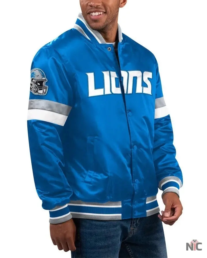 Men’s Starter Blue Detroit Lions Home Game Varsity Jacket NYC Jackets