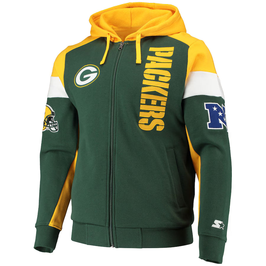 Men's Starter Green/Gold Green Bay Packers Logo Extreme Full-Zip Hoodie - NYC Jackets